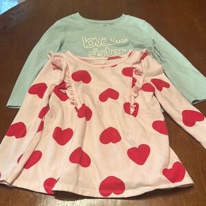 Pink Heart Pattern Kids Shirt & Blue 'Love Sister' Top